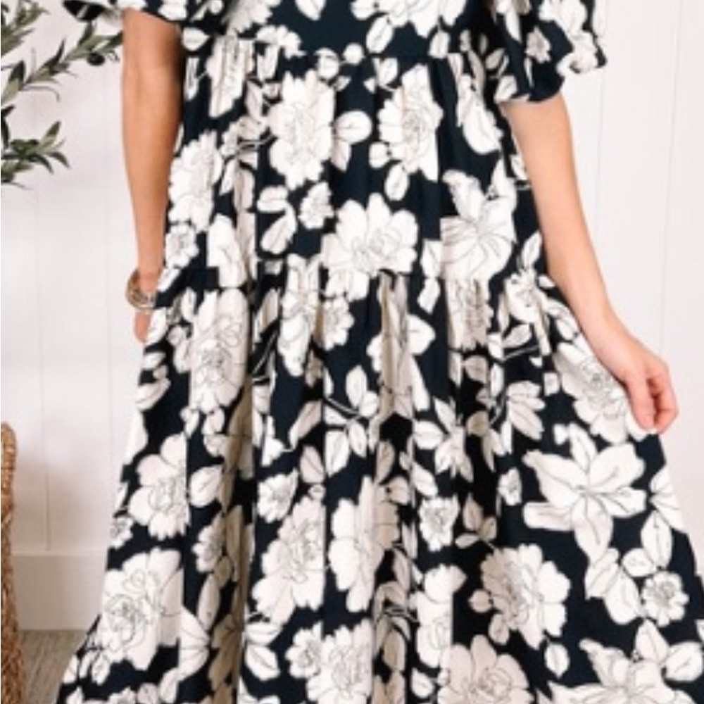 Floral Black and White Maxi Dress